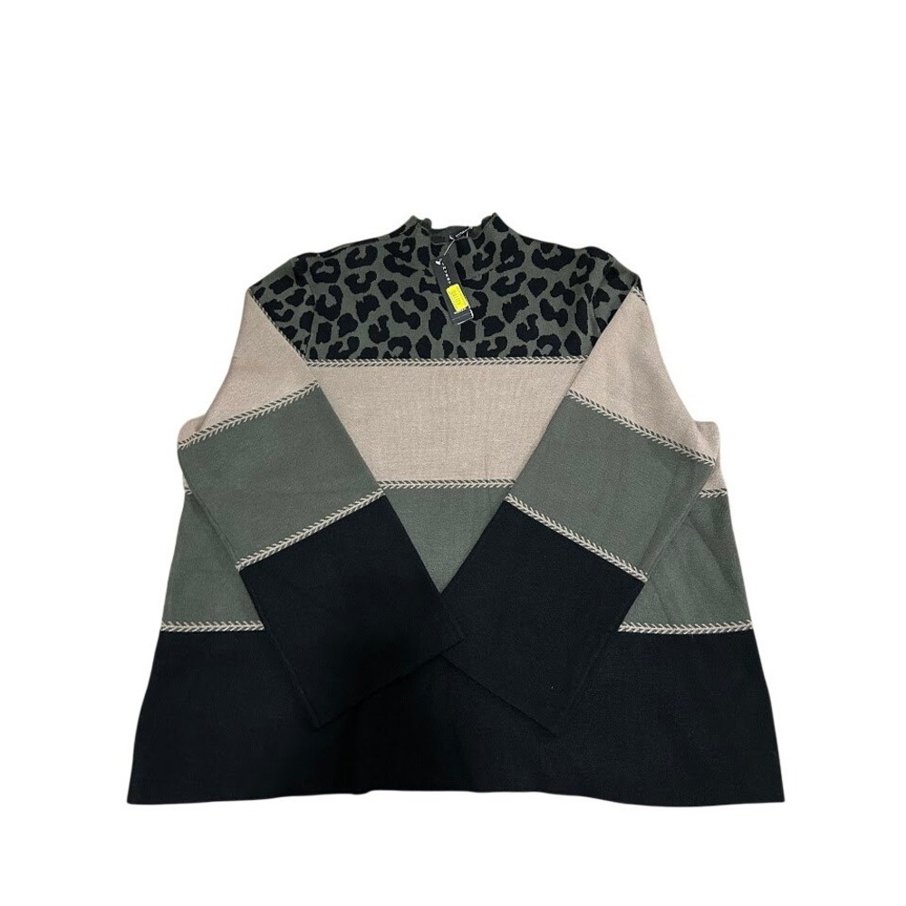 Abstract Leopard Colorblock‎ Mock Neck Sweater Women's 3X Knit  Top